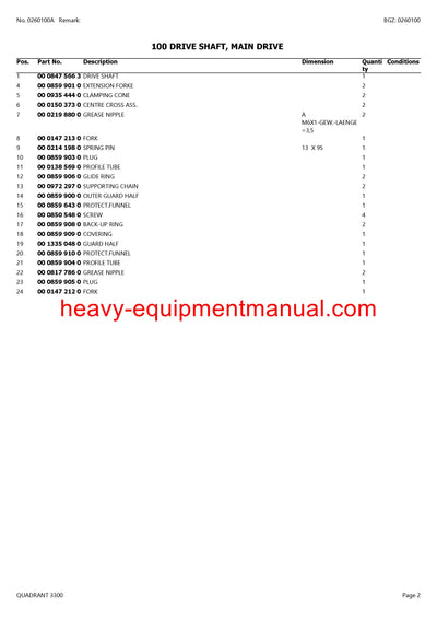 CLAAS QUADRANT 3300 BALER PARTS CATALOG MANUAL SN 75700011-75799999