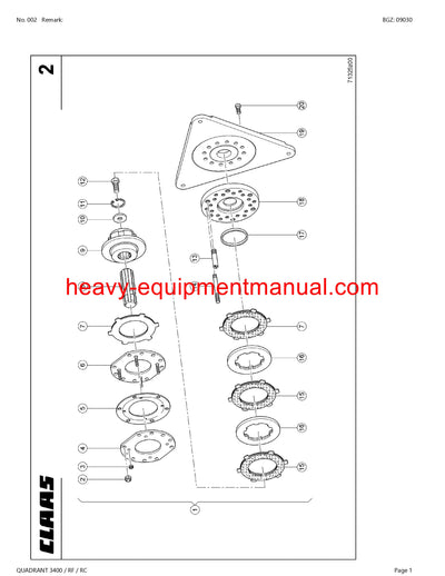 CLAAS QUADRANT 3400 / RF / RC BALERS PARTS CATALOG MANUAL SN 74000011-74099999