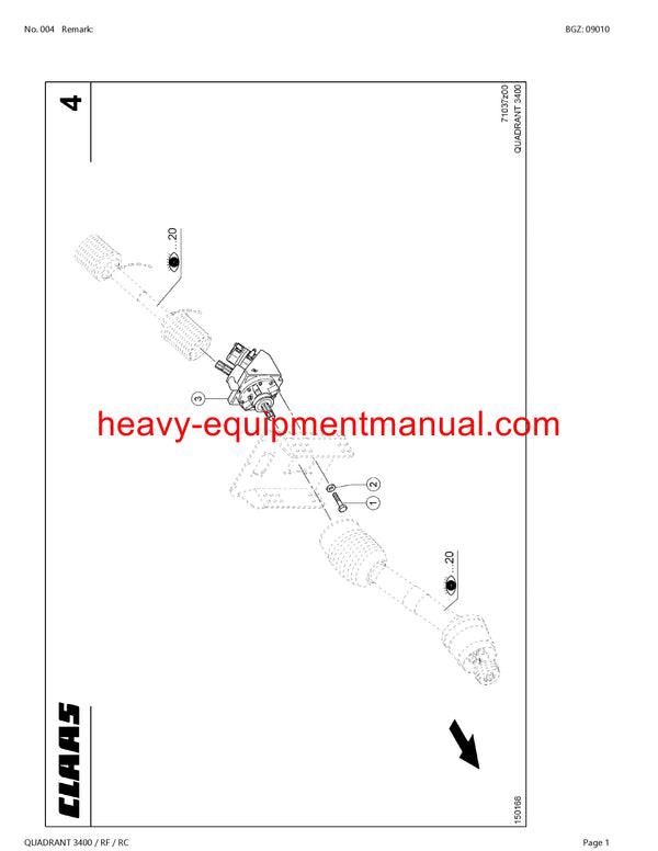 CLAAS QUADRANT 3400 / RF / RC BALERS PARTS CATALOG MANUAL SN 74000011-74099999