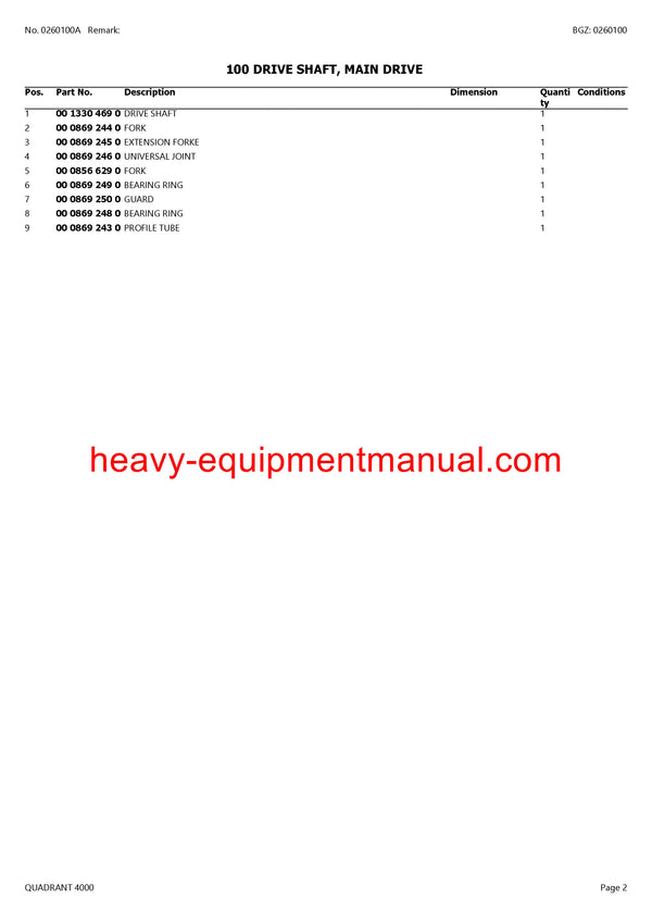 CLAAS QUADRANT 4000 BALERS PARTS CATALOG MANUAL SN 73700746 - 73799999