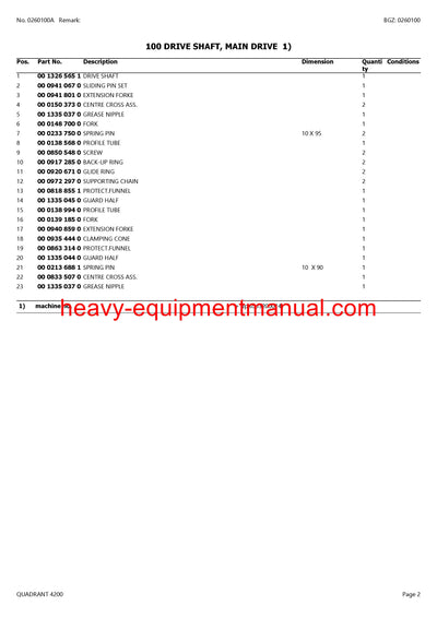 CLAAS QUADRANT 4200 BALERS PARTS CATALOG MANUAL SN J3000011 - J3099999