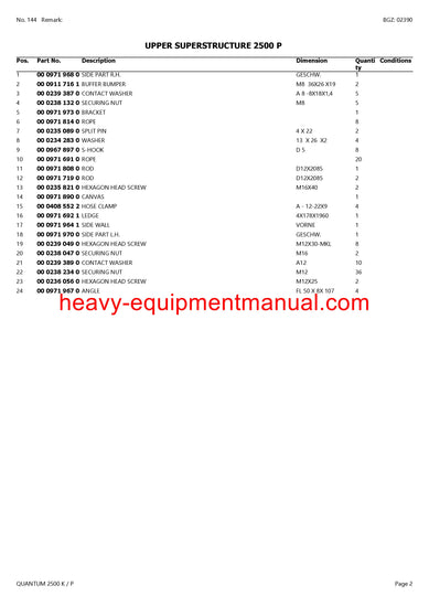PDF Claas 2500 K/P Quantum Self Loading Wagon Parts Manual