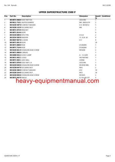 CLAAS QUANTUM 2500 K/P SELF LOADING WAGON PARTS CATALOG MANUAL SN 61302198-61302318