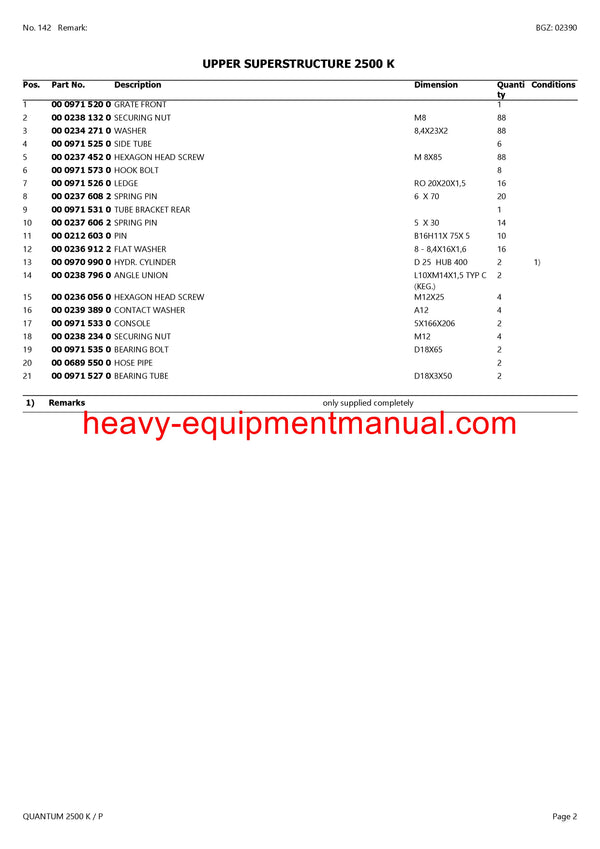PDF Claas 2500 K/P Quantum Self Loading Wagon Parts Manual