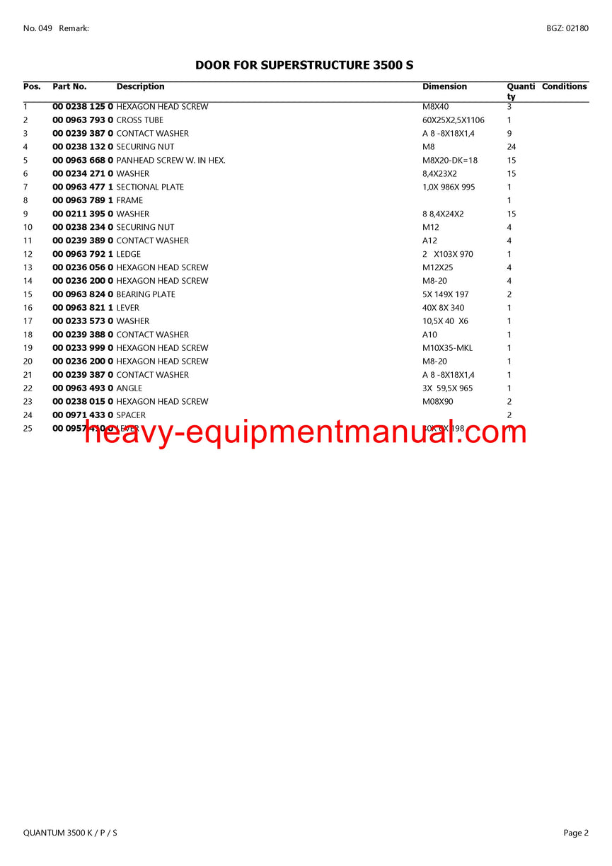 PDF Claas 3500 K/P/S Quantum Self Loading Wagon Parts Manual
