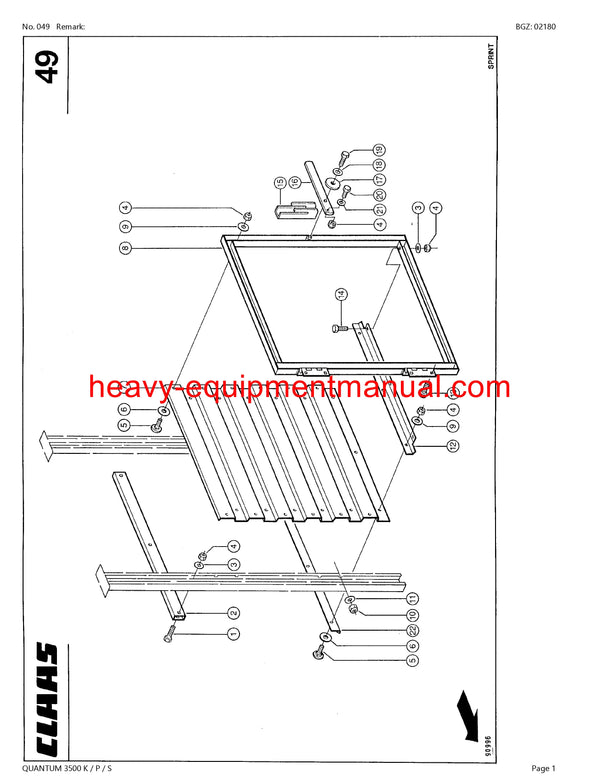 CLAAS QUANTUM 3500 K/P/S SELF LOADING WAGON PARTS CATALOG MANUAL SN 61001001-61099999