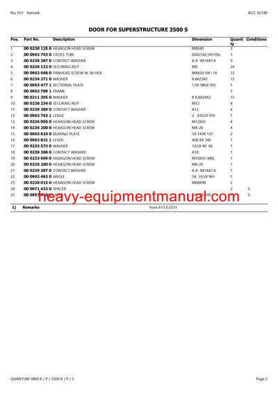 CLAAS QUANTUM 3800 K/P/3500 K P S SELF LOADING WAGON PARTS CATALOG MANUAL SN 61301001-61399999