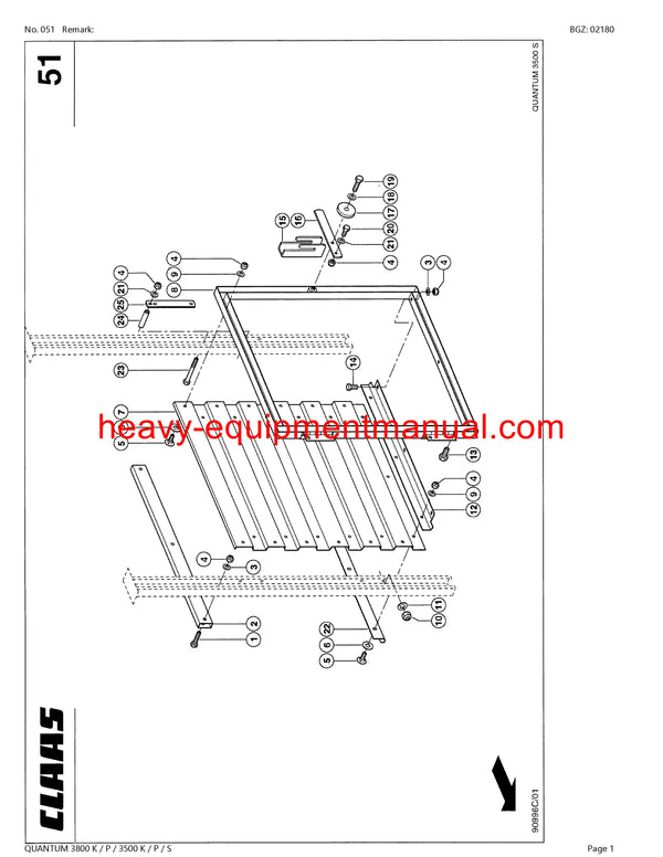 CLAAS QUANTUM 3800 K/P/3500 K P S SELF LOADING WAGON PARTS CATALOG MANUAL SN 61301001-61399999