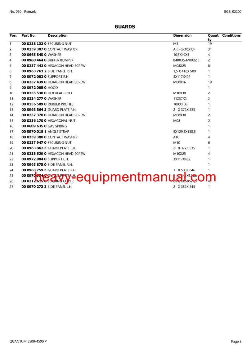 PDF Claas 5500 - 4500 P Quantum Self Loading Wagon Parts Manual