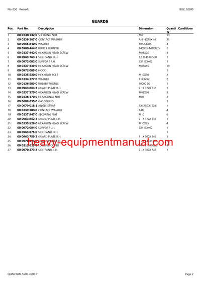 CLAAS QUANTUM 5500-4500 P SELF LOADING WAGON PARTS CATALOG MANUAL SN 69801001-69899999
