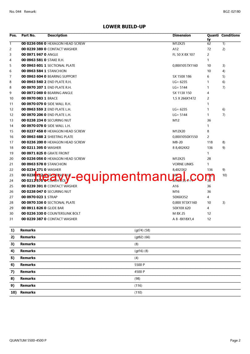 PDF Claas 5500 - 4500 S Quantum Self Loading Wagon Parts Manual