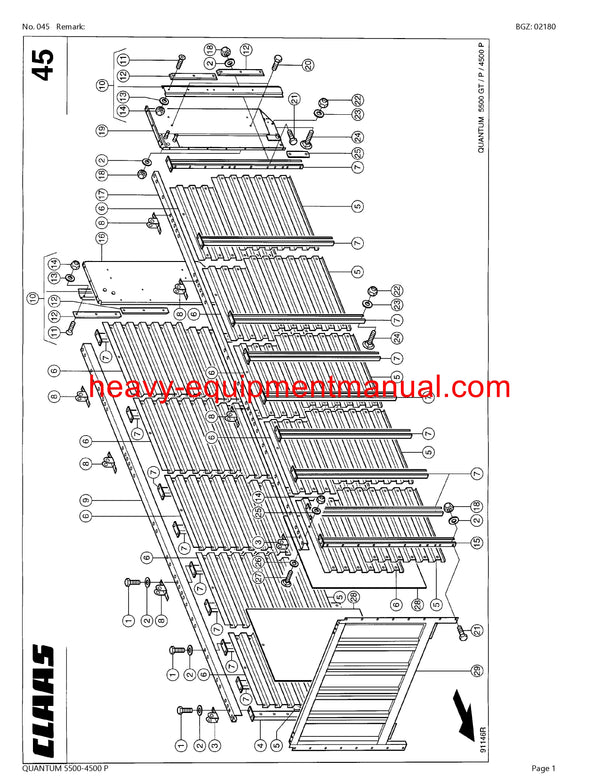 CLAAS QUANTUM 5500-4500 P SELF LOADING WAGON PARTS CATALOG MANUAL SN 69601001-69699999