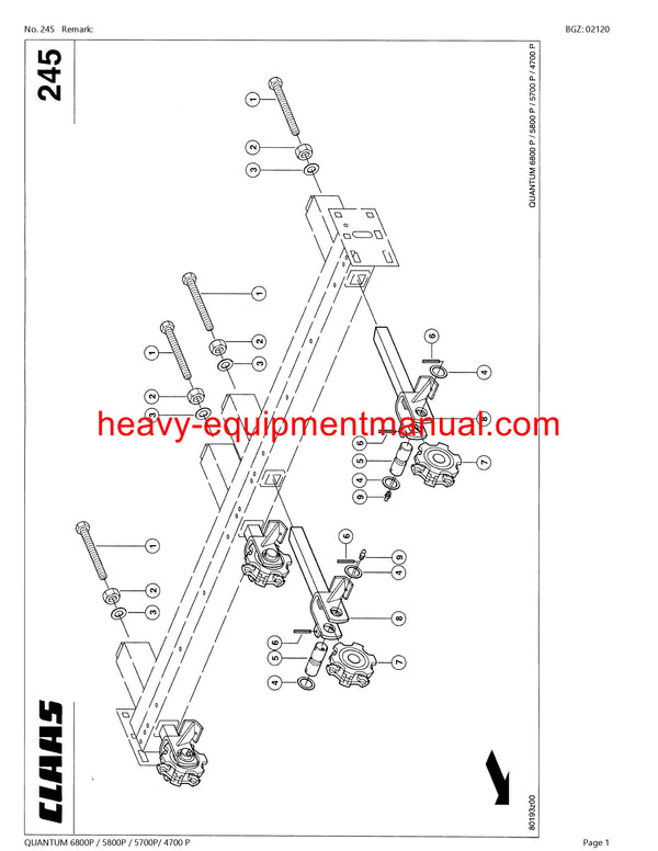 CLAAS QUANTUM 6800P/5800P/5700P/4700P SELF LOADING WAGON PARTS CATALOG MANUAL SN 61502467-61599999