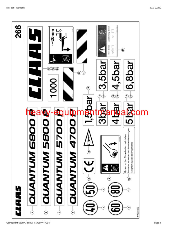CLAAS QUANTUM 6800P/5800P/5700P/4700P SELF LOADING WAGON PARTS CATALOG MANUAL SN 61502467-61599999