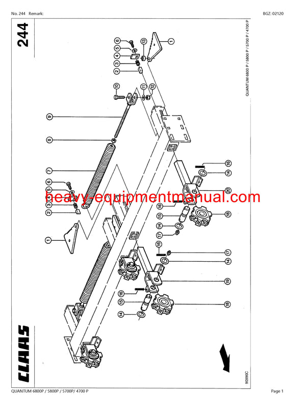 CLAAS QUANTUM 6800P/5800P/5700P/4700P SELF LOADING WAGON PARTS CATALOG MANUAL SN 61502467-61599999