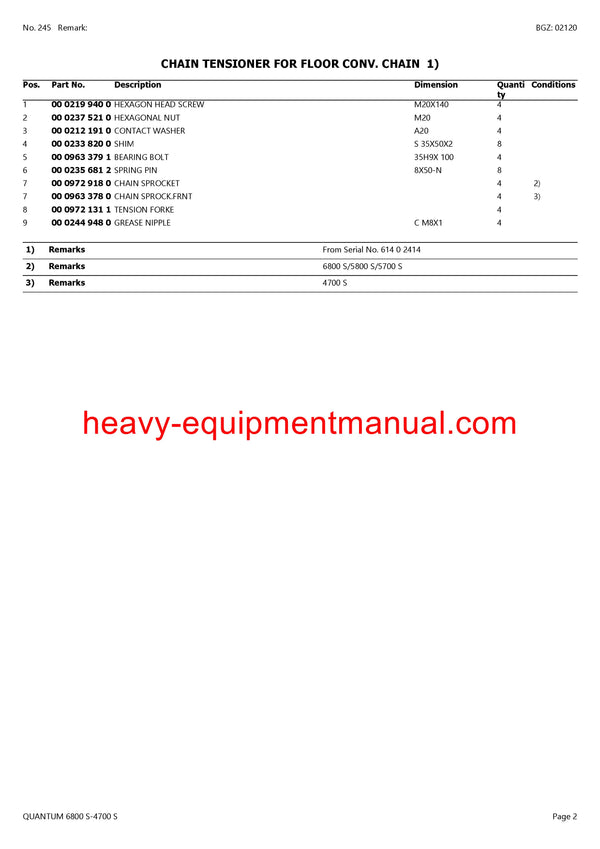 CLAAS QUANTUM 6800S-4700S SELF LOADING WAGON PARTS CATALOG MANUAL SN 61402394-61499999