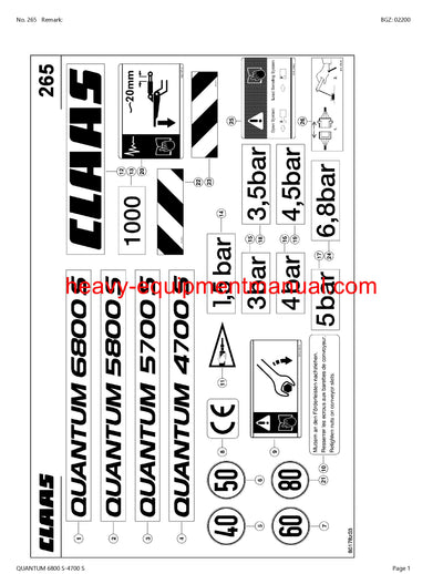 CLAAS QUANTUM 6800S-4700S SELF LOADING WAGON PARTS CATALOG MANUAL SN 61402394-61499999