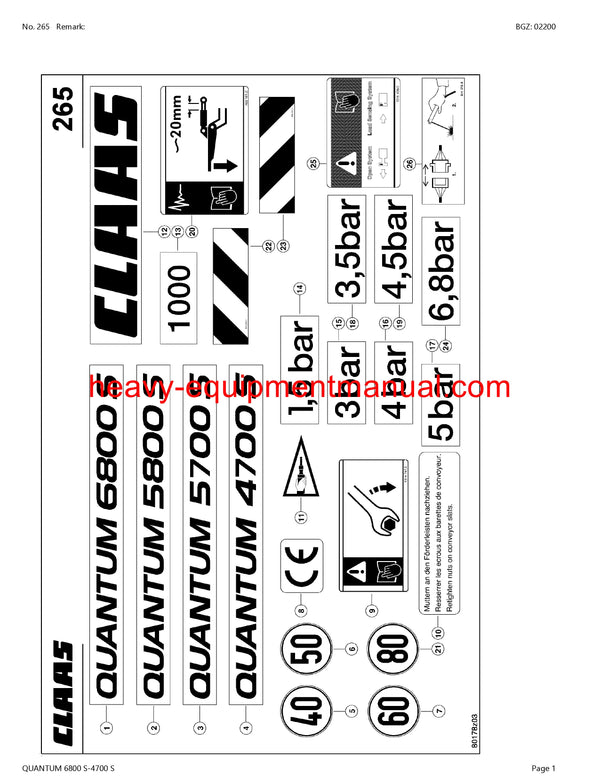 CLAAS QUANTUM 6800S-4700S SELF LOADING WAGON PARTS CATALOG MANUAL SN 61402394-61499999