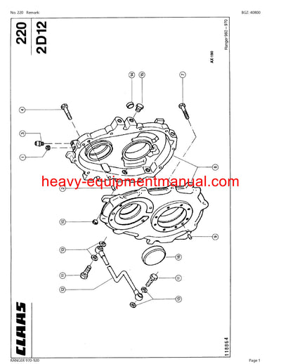 CLAAS RANGER 970-920 TELEHANDLER PARTS CATALOG MANUAL SN 51000011-51000257