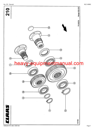CLAAS RANGER 975-964,928-925 TELEHANDLER PARTS CATALOG MANUAL SN 51600387-51699999