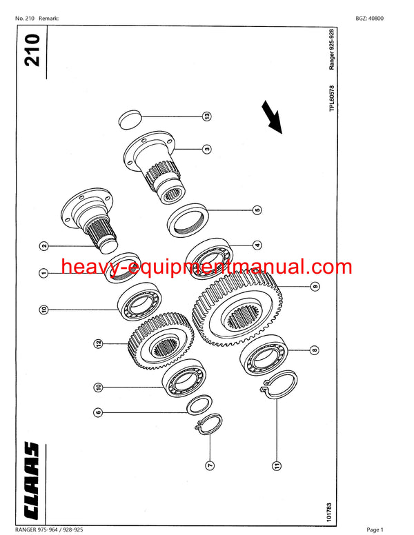 CLAAS RANGER 975-964,928-925 TELEHANDLER PARTS CATALOG MANUAL SN 51600387-51699999