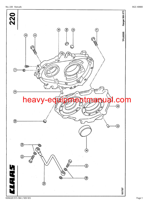 CLAAS RANGER 975-964,928-925 TELEHANDLER PARTS CATALOG MANUAL SN 51600387-51699999