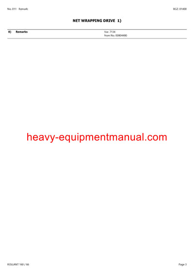 PDF Claas 160 / 66 Rollant Baler Parts Manual