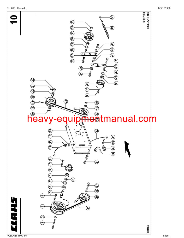 CLAAS ROLLANT 160 / 66 BALER PARTS CATALOG MANUAL SN 0080000100899999