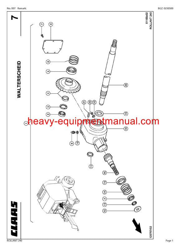 CLAAS ROLLANT 240 BALER PARTS CATALOG MANUAL SN 74900011-74999999