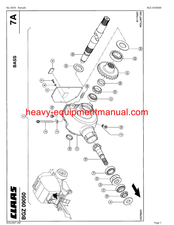 CLAAS ROLLANT 240 BALER PARTS CATALOG MANUAL SN 74900011-74999999
