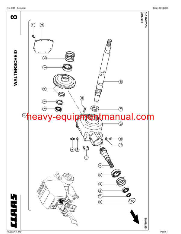 CLAAS ROLLANT 240 BALER PARTS CATALOG MANUAL SN 74900011-74999999
