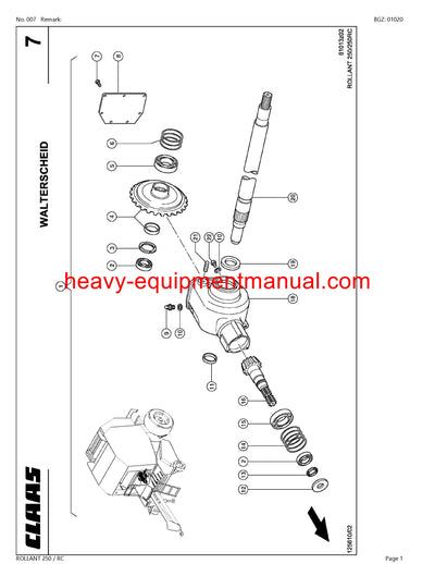 CLAAS ROLLANT 250 RC BALER PARTS CATALOG MANUAL SN 72500011-72599999