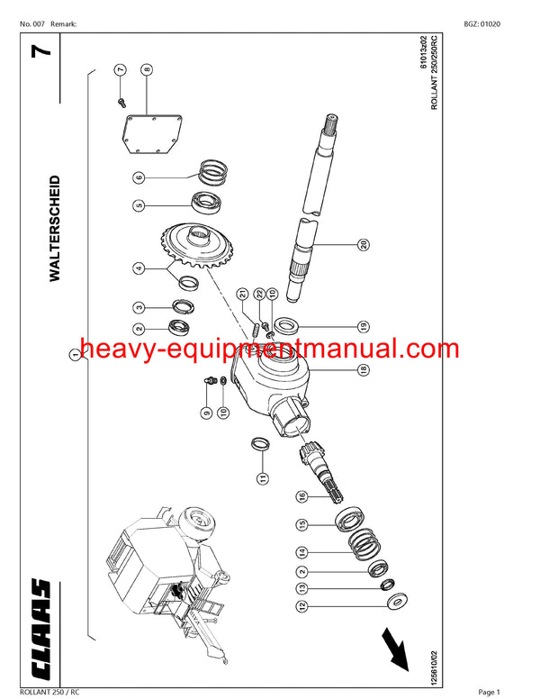 CLAAS ROLLANT 250 RC BALER PARTS CATALOG MANUAL SN 72500011-72599999