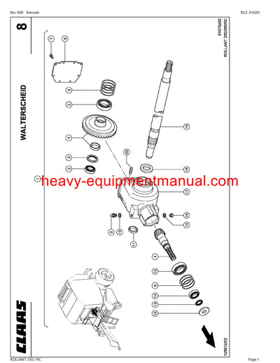 CLAAS ROLLANT 250 RC BALER PARTS CATALOG MANUAL SN 72500011-72599999