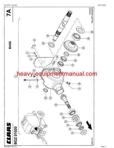 CLAAS ROLLANT 250 RC BALER PARTS CATALOG MANUAL SN 72500011-72599999
