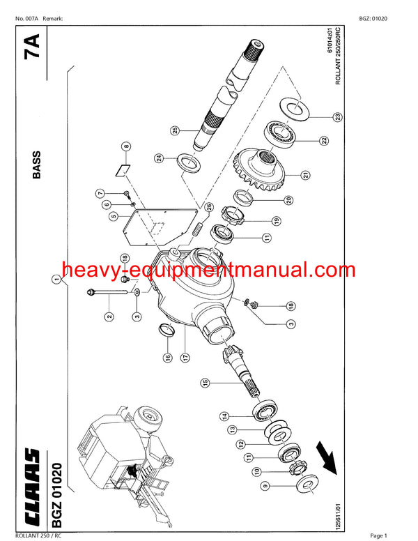 CLAAS ROLLANT 250 RC BALER PARTS CATALOG MANUAL SN 72500011-72599999