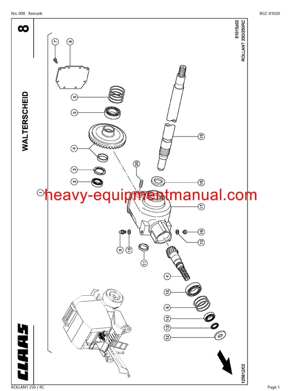 CLAAS ROLLANT 250 RC BALER PARTS CATALOG MANUAL SN 72500011-72599999