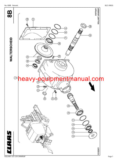 CLAAS ROLLANT 255-250 UNIWRAP BALER PARTS CATALOG MANUAL SN 72600011-72699999