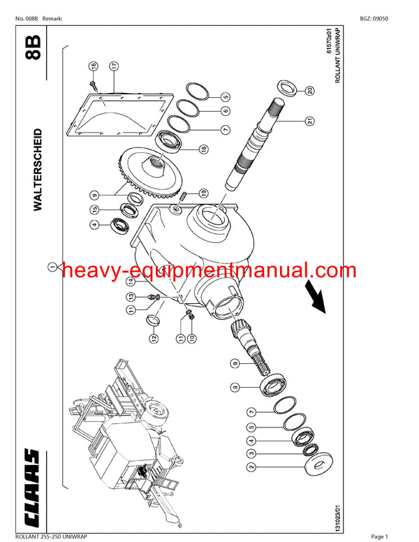 CLAAS ROLLANT 255-250 UNIWRAP BALER PARTS CATALOG MANUAL SN 72900011-72999999