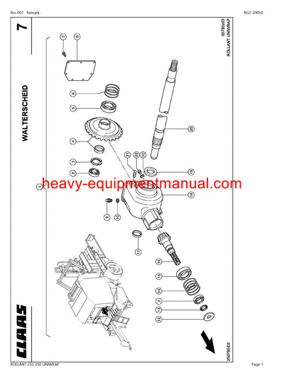 CLAAS ROLLANT 255-250 UNIWRAP BALER PARTS CATALOG MANUAL SN 72900011-72999999