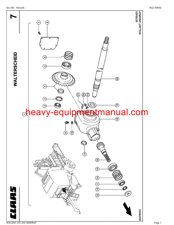 CLAAS ROLLANT 255-250 UNIWRAP BALER PARTS CATALOG MANUAL SN 72900011-72999999