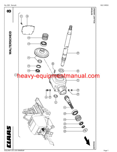 CLAAS ROLLANT 255-250 UNIWRAP BALER PARTS CATALOG MANUAL SN 72900011-72999999