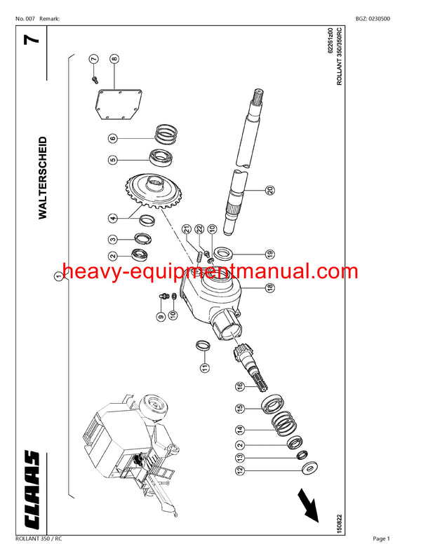 CLAAS ROLLANT 350 RC BALER PARTS CATALOG MANUAL SN 76200011-76299999