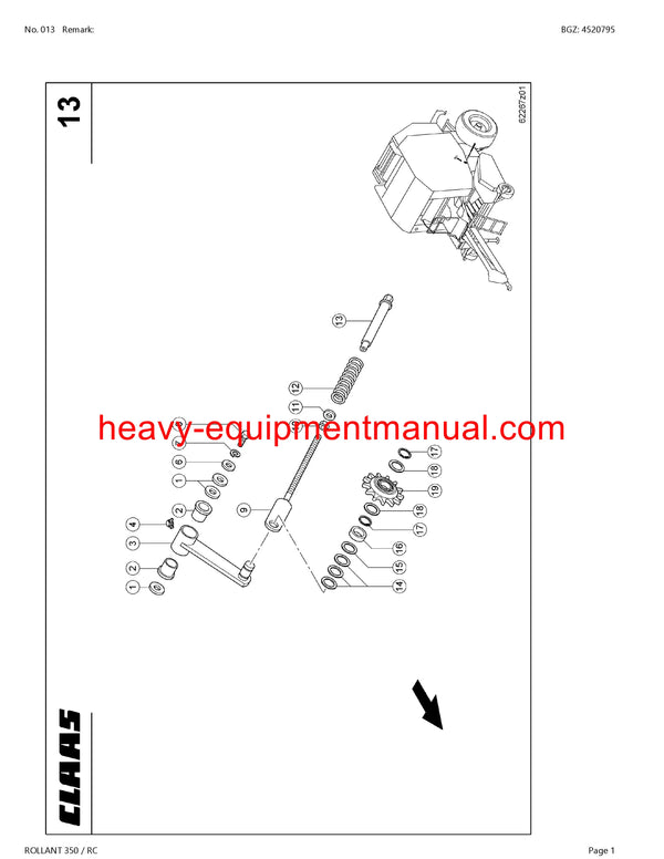 CLAAS ROLLANT 350 RC BALER PARTS CATALOG MANUAL SN 76200011-76299999