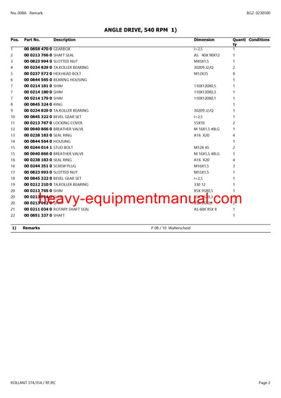 CLAAS ROLLANT 374/354 RF/RC BALER PARTS CATALOG MANUAL SN 76300011-76399999