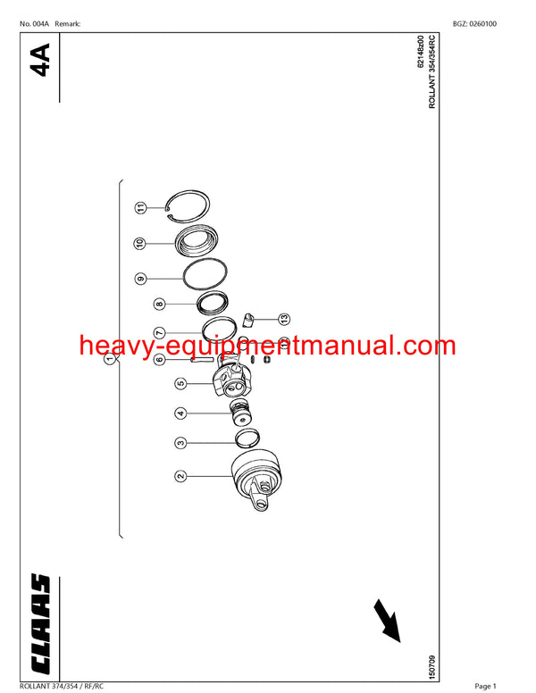 CLAAS ROLLANT 374/354 RF/RC BALER PARTS CATALOG MANUAL SN 76300011-76399999