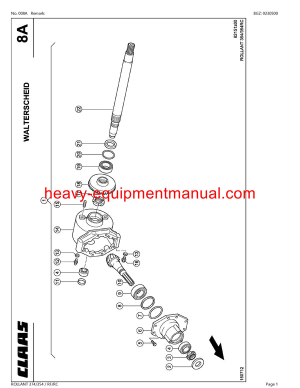 CLAAS ROLLANT 374/354 RF/RC BALER PARTS CATALOG MANUAL SN 76300011-76399999