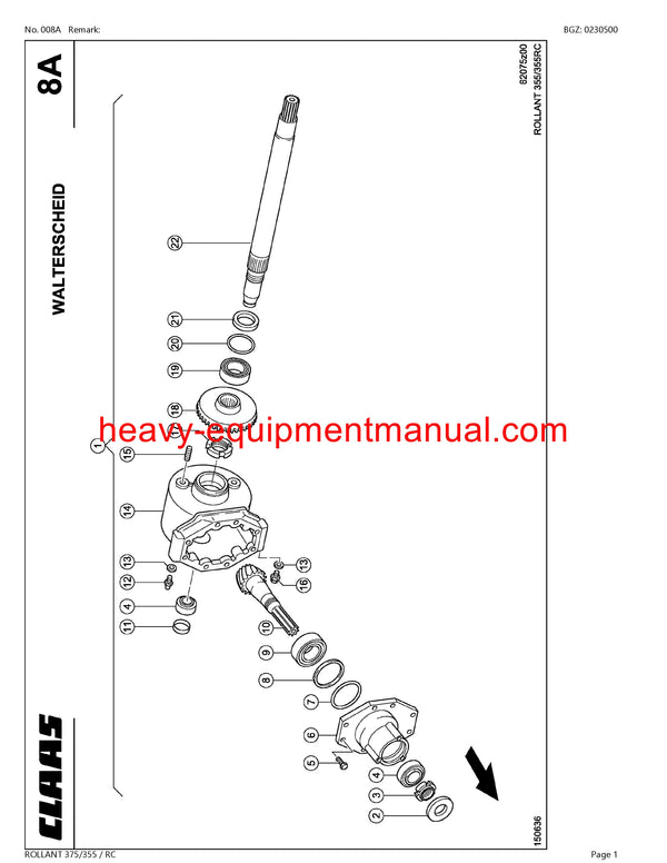 CLAAS ROLLANT 375/355 RC BALER PARTS CATALOG MANUAL SN 76400011-76499999