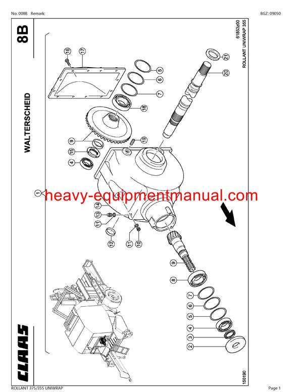 CLAAS ROLLANT 375/355 UNIWRAP BALER PARTS CATALOG MANUAL SN 76600011-76699999