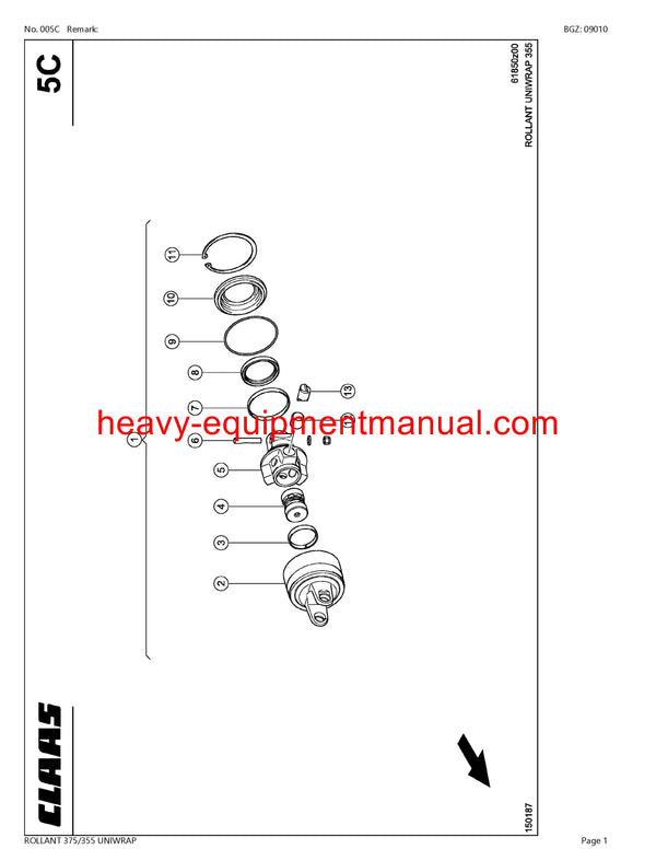 CLAAS ROLLANT 375/355 UNIWRAP BALER PARTS CATALOG MANUAL SN 76600011-76699999